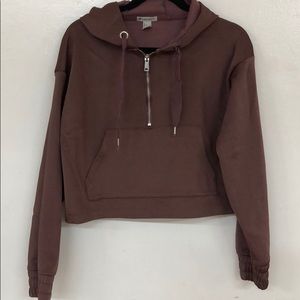 Forever 21, Purple Cropped Hoodie with front pocket and half zipper.